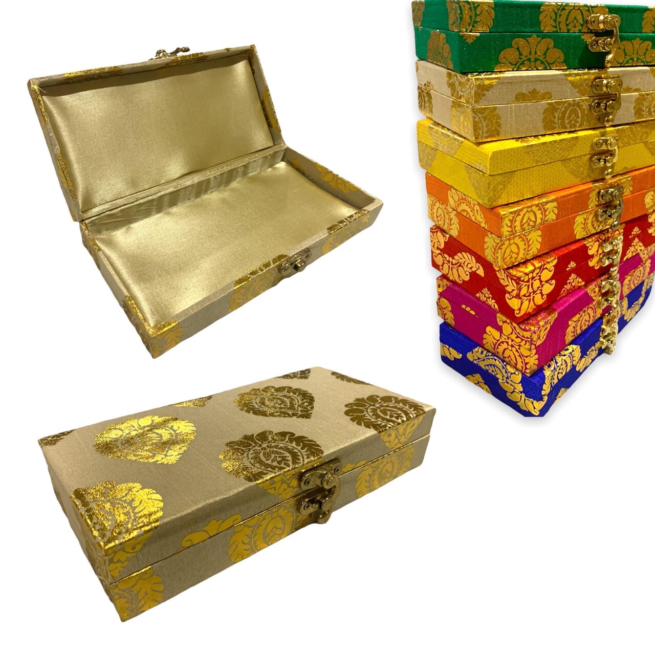 Pack of 4 Brocade Jewelry Organizer Box Indian Favor Boxes for Shagun Return Gifts Traditional Style Box Wedding Favor Punjabi Muslim Pakistani Wedding Nikah Favor